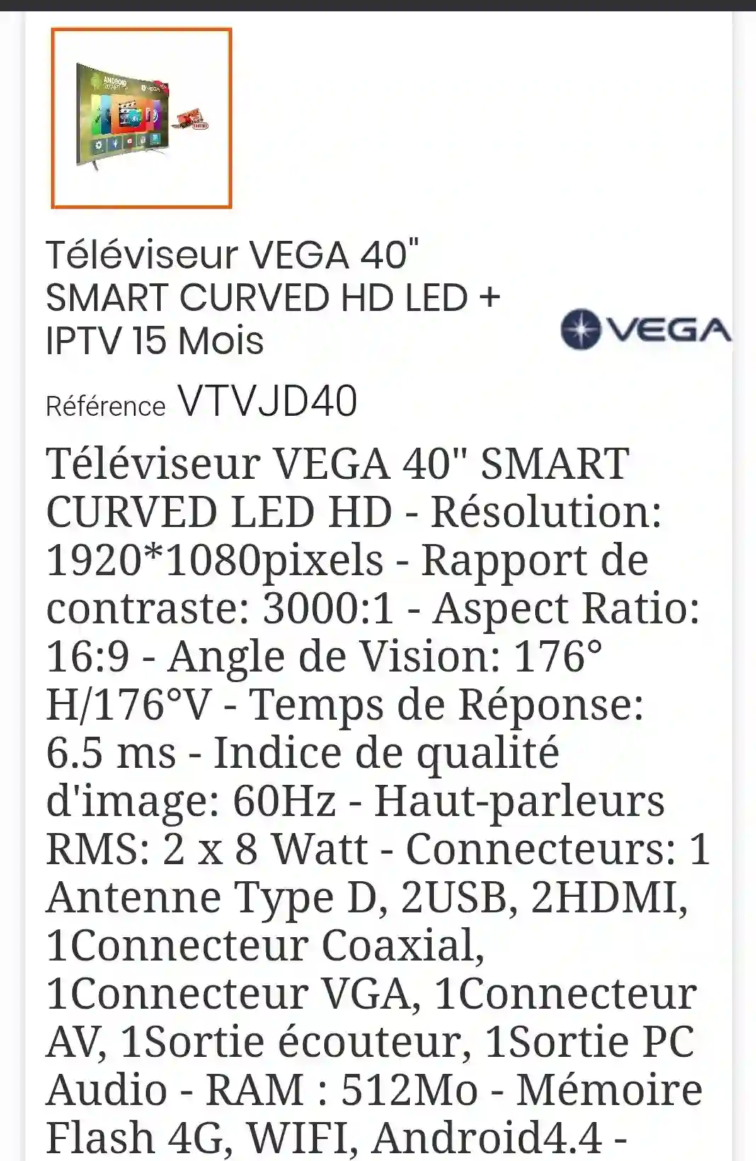 Televiseur Vega Maxwell vtv Jd4o à La Marsa0