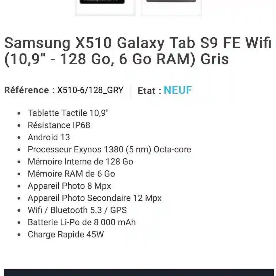 Samsung Galaxy Tab S9 FE (cacheté) - Vue 2