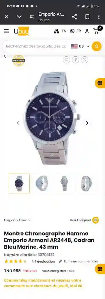 đ„ Montre Emporio Armani AR 2448 - Sous Blister đ„ - Vue 3