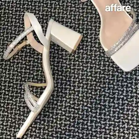 Sandale Blanc+ Boucles D'oreilles Strass Gratuit
