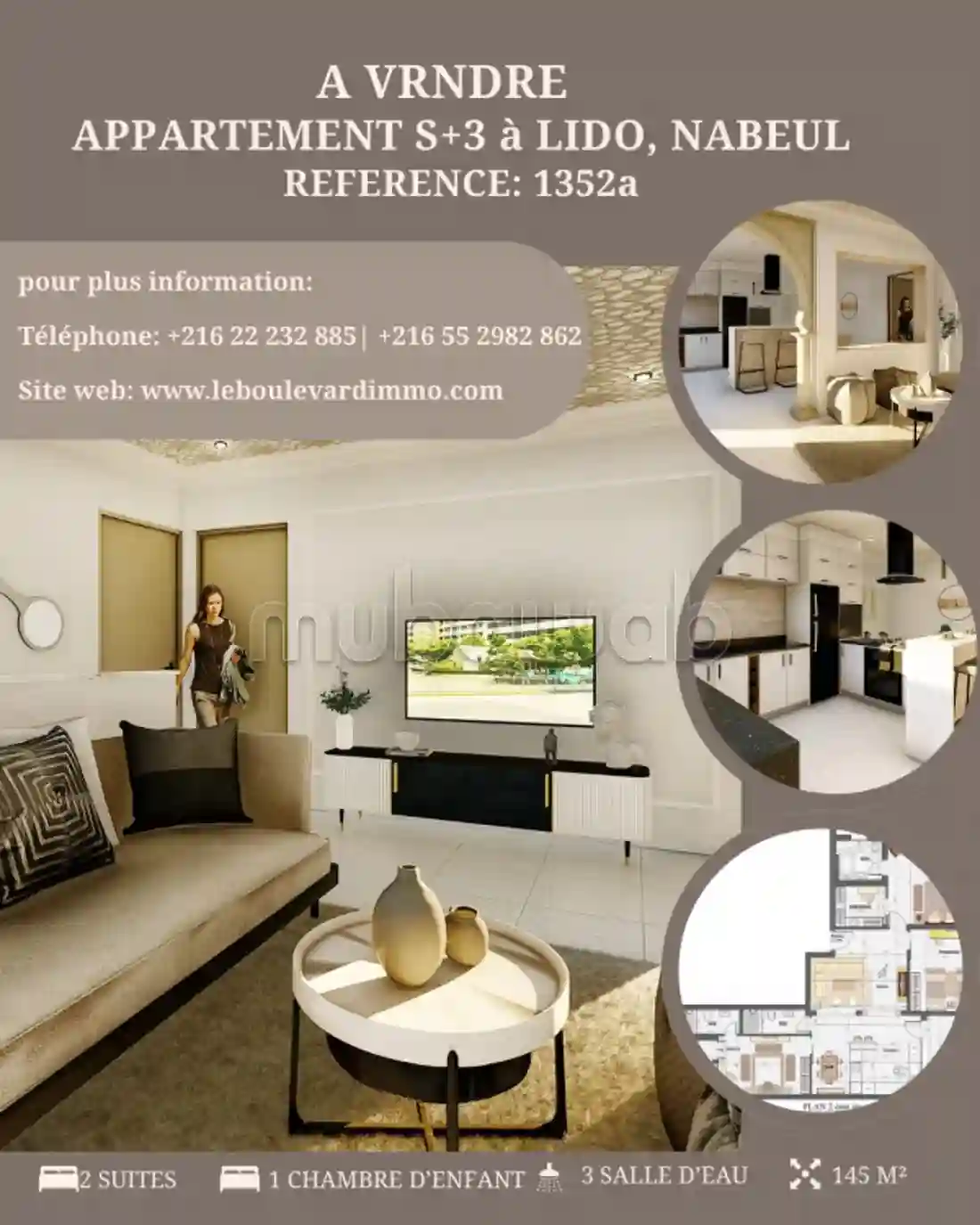 A Vendre Appartement S3 2éme Étage à Lido Nabeul - Vue 1