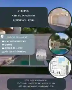 A Villa s3 Avec Piscine sur Plan Ref1359a à Sidi Jedidi