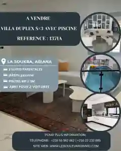 A Villa Duplex s4 Avec Piscine Ref1371a à La Soukra - Vue 4